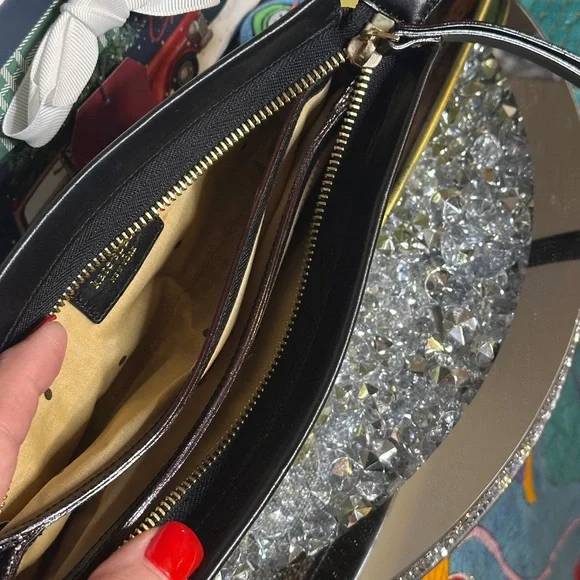 Kate Spade Tweed and Leather Wristlet Pouch Silver Black EUC - Picture 3 of 6